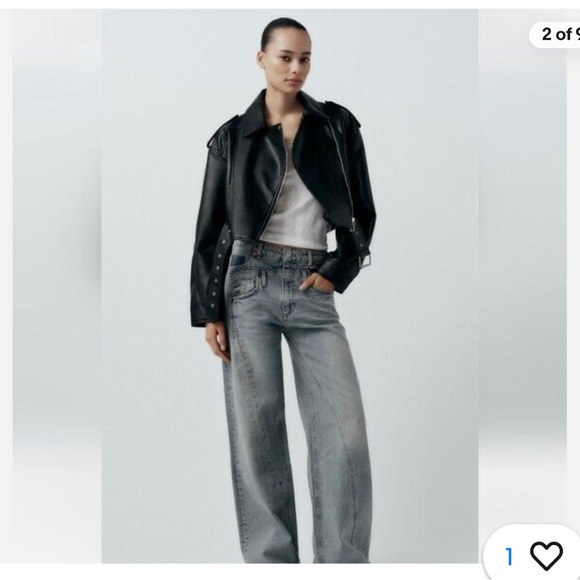 ZARA FAUX LEATHER CROP BIKER JACKET BLACK. Size XL - Picture 4 of 13